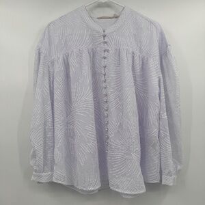 Soft Surroundings Top Women Large White Long Sleeve Pearl Buttons Embroidered